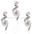 AAA Fresh Water Pearl Necklace Jewelry Sets with Cubic Zirconia Stone